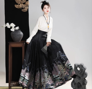 云若兮[千里江山]原创马面裙织金妆花六对褶明制汉服女中国风日常