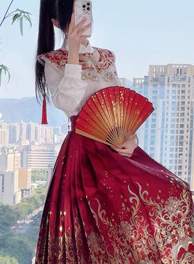 云若兮[凤羽愿鸣]原创汉服女织金马面裙明制婚服敬酒服套装大码