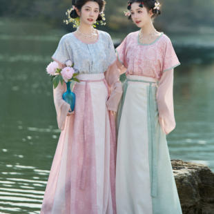 云若兮[春桃]唐褙子八破裙春夏日常古风套装原创唐制汉服女圆领衫