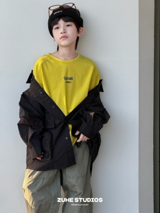 波拉韩国童装儿童休闲短袖T恤2026夏装中大童宽松半袖上衣亲子装