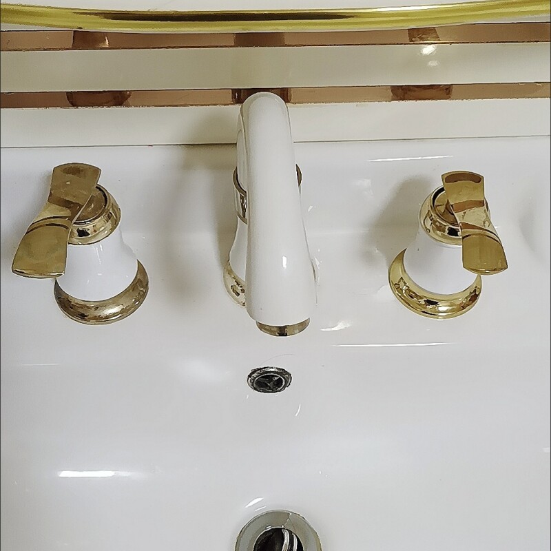 欧式网红白色三孔面盆水龙头冷热四孔分体式卫生间双把三件套龙头