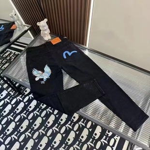 直筒小脚裤 2025爆款 帅气轻奢网红同款 福家老鹰刺绣牛仔裤 潮男时尚
