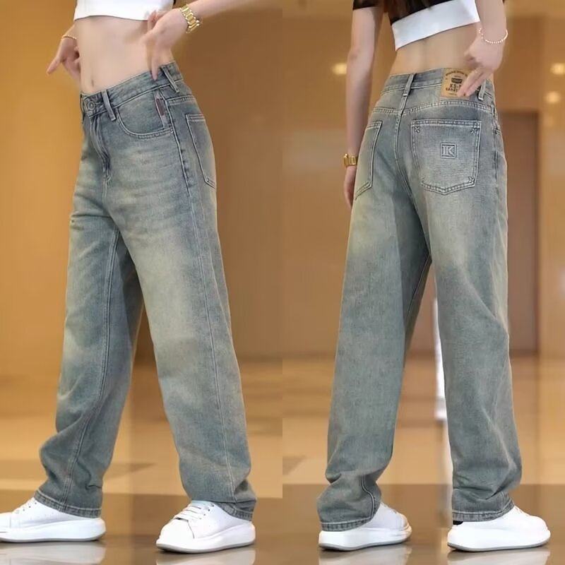 高级美式复古痞帅阔腿裤宽松男女新款百搭刺绣阔腿裤子潮流牛仔裤,女装/女士精品,牛仔裤,淘宝优惠券,粉丝福利购,淘宝优惠卷