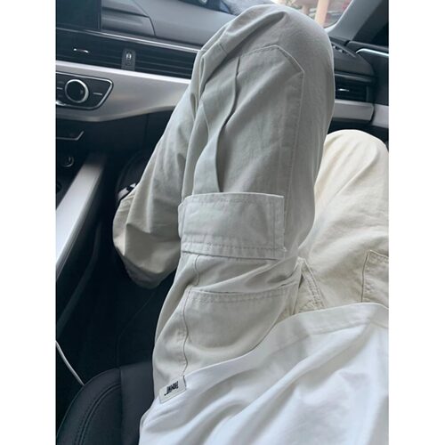 米白色休闲裤男夏季美式复古直筒工装裤子f2ocus设计感降落伞兵裤