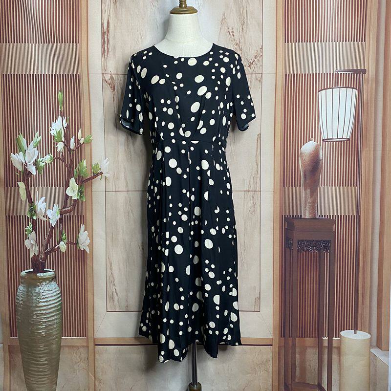 商场正品高档杭州丝绸加厚真丝桑蚕丝法式波点印花时尚连衣裙