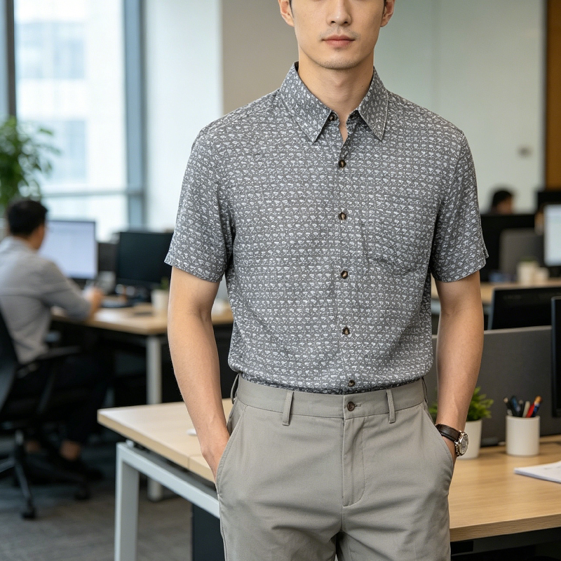 高档丝绸真丝桑蚕丝春夏装男土上装潮流休闲商务单口袋短袖衬衫