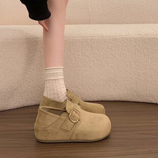 厚底内增高全包勃肯鞋女鞋2026秋季新款一脚蹬博肯单鞋豆豆乐福鞋