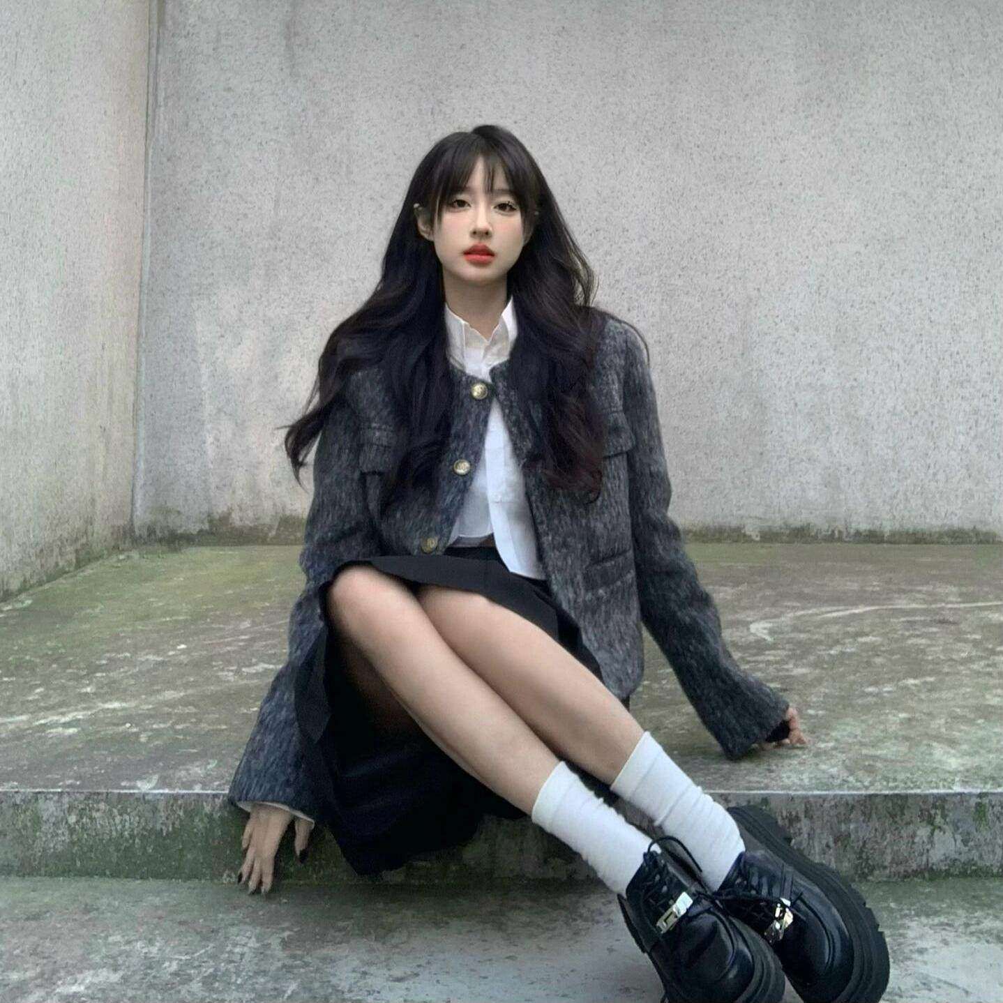 灰色小香风毛呢外套女春