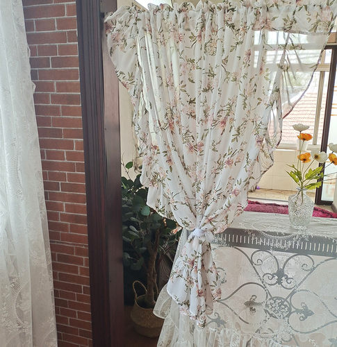 ins田园风碎花荷叶边隔断窗纱