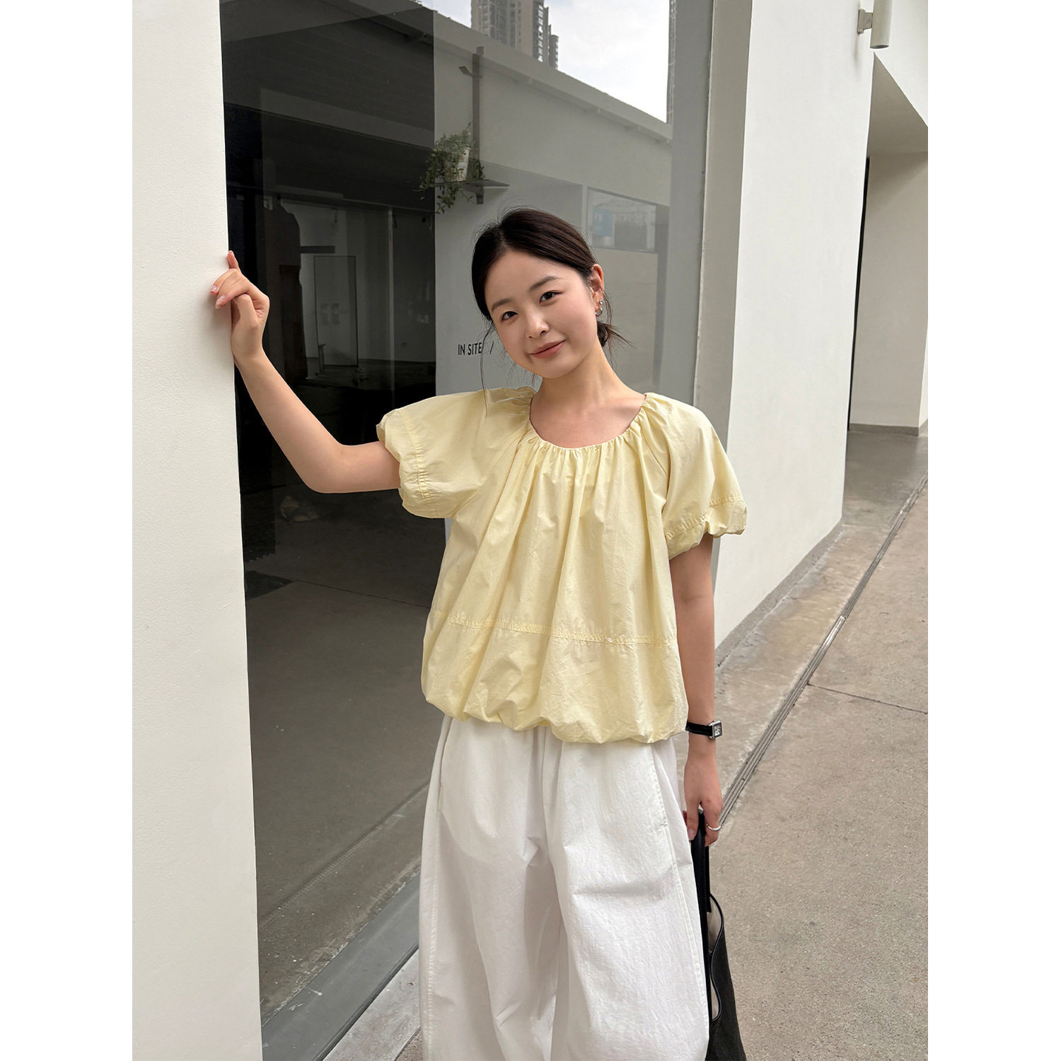 TG 多色系衬衫少女减龄褶皱圆领泡泡袖花苞下摆小衫2026夏季新款