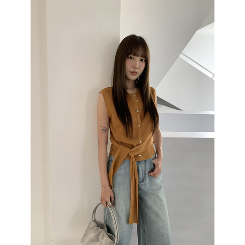 MMC DITION针织衫女夏季韩系设计感高级绑带收腰显瘦背心无袖上衣