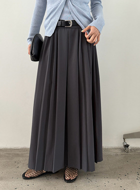 FONE 春季2026新款极简百褶半身裙垂坠感高腰显瘦气质A字大摆长裙