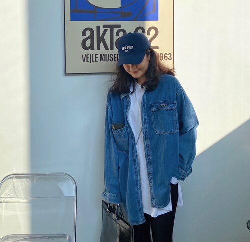 宽松韩版单排扣长袖小标外套