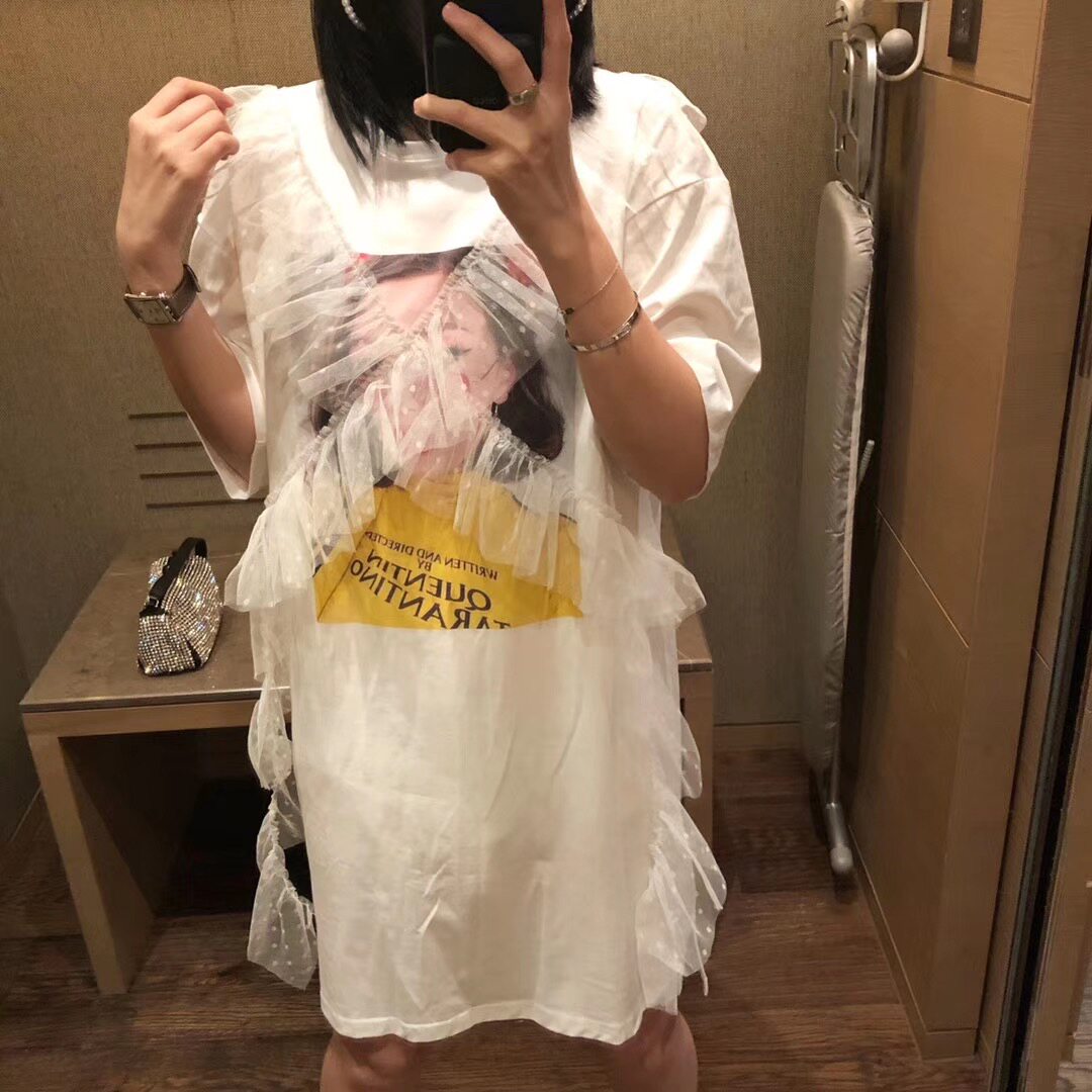 棉质人物韩版拼接直筒裙