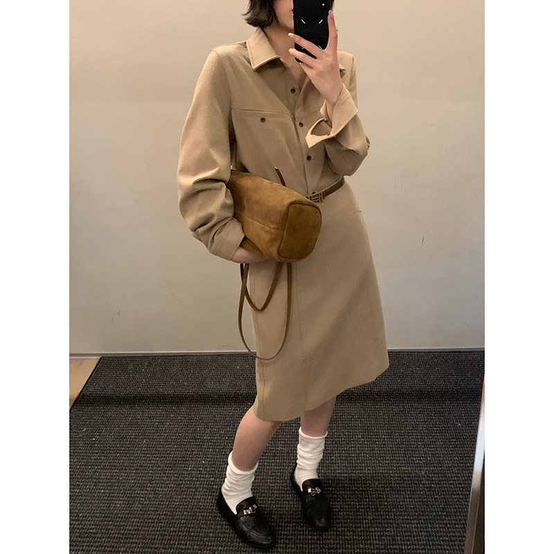 呢料开叉中长裙通勤设计感半裙女