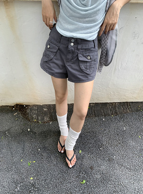 9hour港味复古百搭工装A字短裤女甜辣风灰色牛仔短裤女2025年夏季