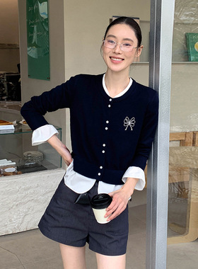 MOXI 女装春季新款韩系洋气修身显瘦拼接毛织针织衫开衫外套小众