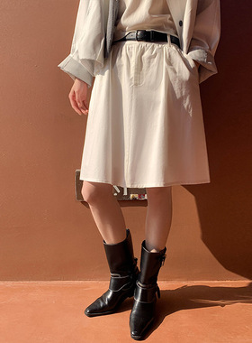 MOXI 2026春季新款韩系半身裙女高腰显瘦休闲气质白色A字裙有内衬