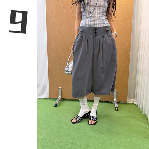 纯色休闲裤港味设计感七分裤女潮