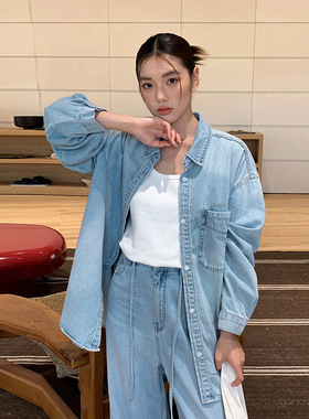 MOXI 春季2026新款浅蓝色复古港风设计感小众牛仔布衬衫上衣外套