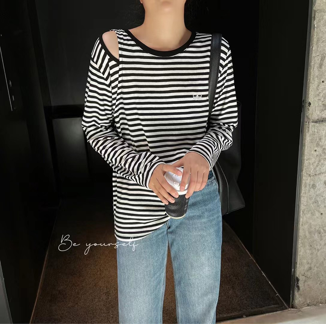 beyourself春装2024新款小心机露肩薄款防晒衫上衣t恤女潮ins长袖