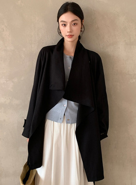 FONE春季2026新款极简风气质高级感天丝垂感大翻领港风风衣外套女