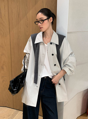 MOXI 2026春季韩版中长款莱赛尔棉风衣女带披肩两件套外套高级感