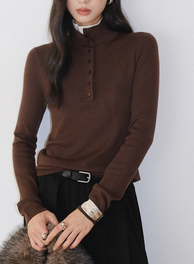 FONE简禾双层高领羊毛针织衫女高级感2025秋冬新款修身长袖打底衫