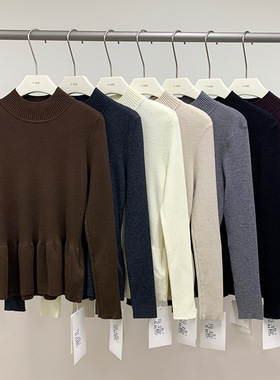 FONE简禾设计感荷叶摆针织衫女冬季新款柔软桑蚕丝羊毛毛衣中长款