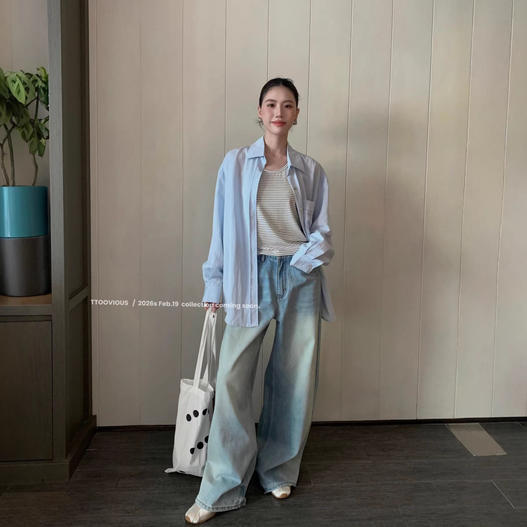 T.TOO VOUIS春季2026年美式复古水洗浅蓝色拖地港味阔腿牛仔裤女