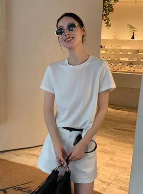 MOXI 春夏季2026新款韩版圆领短袖修身显瘦T恤小众设计感纯色上衣