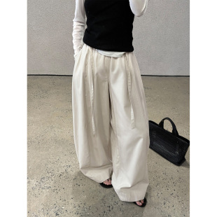 长裤 女2026春款 遮胯茧型剪裁松弛无束缚阔腿白色休闲直筒裤 TG新款