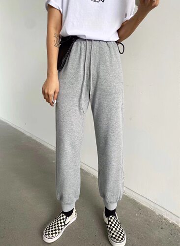 直筒裤束脚灰色卫裤女九分裤