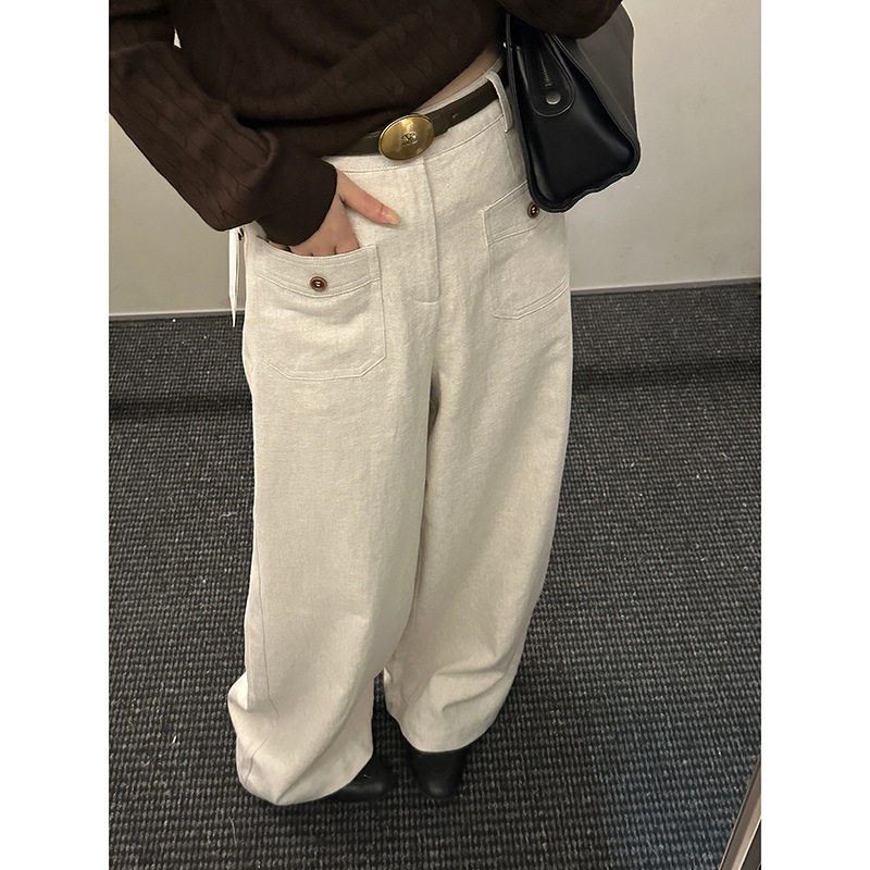 设计感贴袋宽松垂感拖地长裤