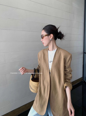TTOO VOUIS春季新款韩版长袖小个子休闲麻料气质设计感西服外套女