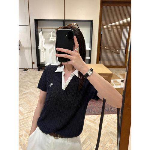 TG韩迅 复古撞色领边显瘦刺绣麻花针织POLO衫时尚上衣女2026夏款