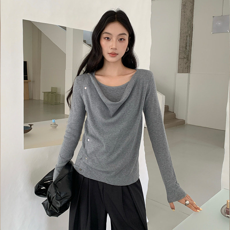 针织衫女港味别致修身长袖上衣