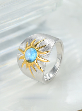 银镀白金镶红玛瑙戒指小众高级感