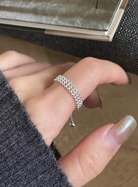 S925镀银抽拉调节花朵流苏戒指