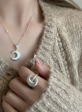 S925纯银月亮镶钻吊坠项链百搭
