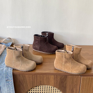 韩版儿童马丁靴真皮女童勃肯短靴时尚女孩软底皮靴子女宝单靴洋气