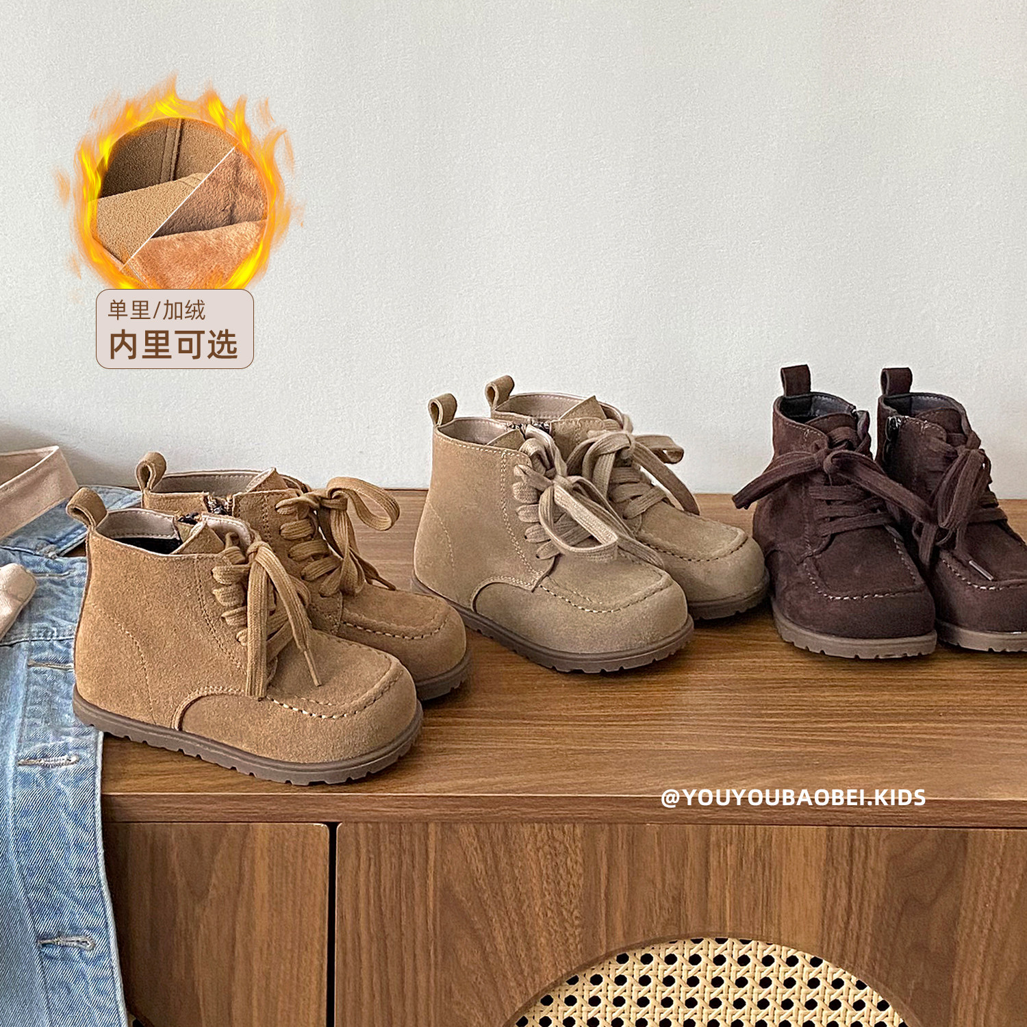 韩版儿童马丁靴秋冬女童复古真皮短靴男童洋气手工皮靴子宝宝软底