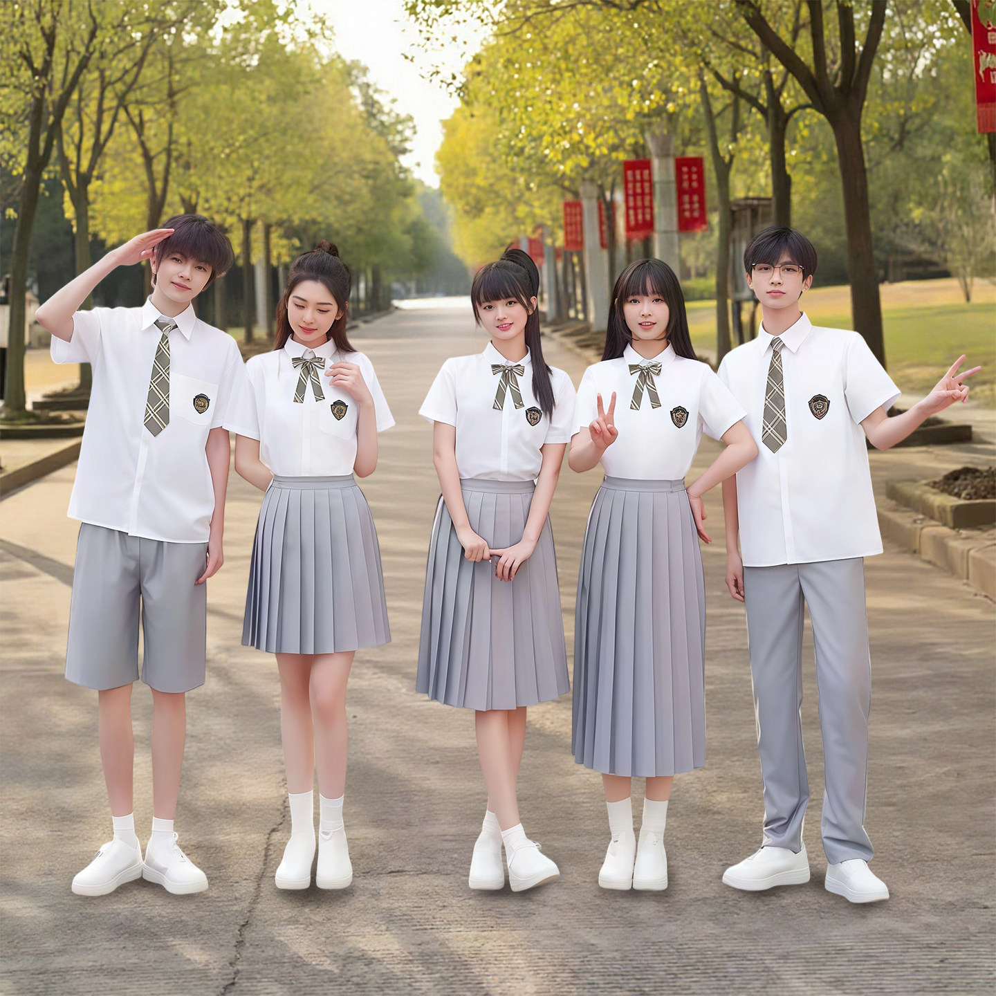 大合唱朗诵表演出服初中学生小学生毕业班服套装白衬衫学院风校服