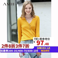 Amy ami nữ hàng đầu tối giản áo len chic chic 2019 mùa thu thêu sọc áo dệt kim hàng đầu - Áo len áo len cổ cao cho nữ