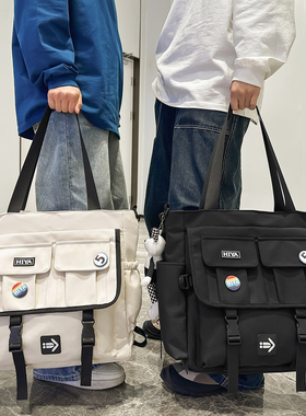 工装潮牌斜挎包通勤单肩包男生初中学生上课补习包手提手拎补课袋