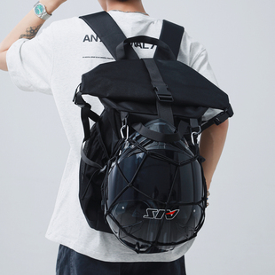 潮牌机能双肩包男款 户外旅行登山包骑行头盔包运动篮球包学生书包