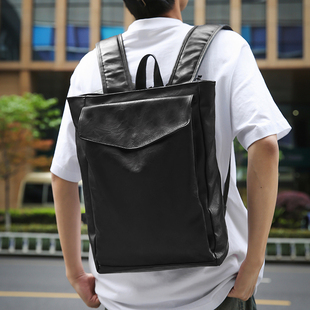 小众复古潮牌双肩包男款 日系休闲PU旅行电脑背包高中生大学生书包