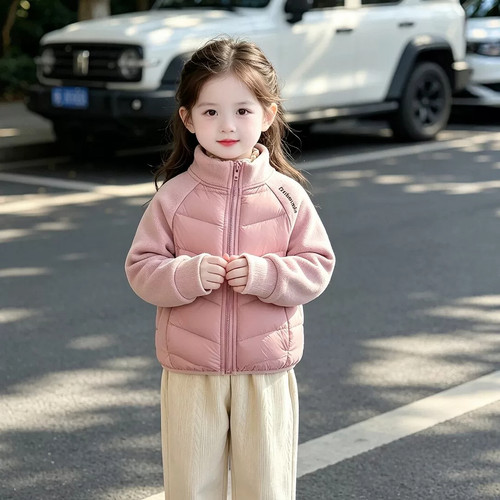 女童轻薄羽绒服2026秋冬季新款儿童白鸭绒保暖拼接上衣女宝宝外套