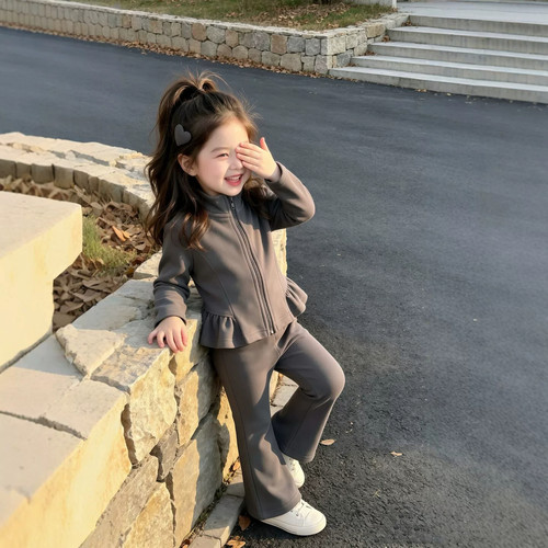 女童卫衣套装2026春秋季新款儿童立领拉链上衣女宝宝时髦休闲卫裤