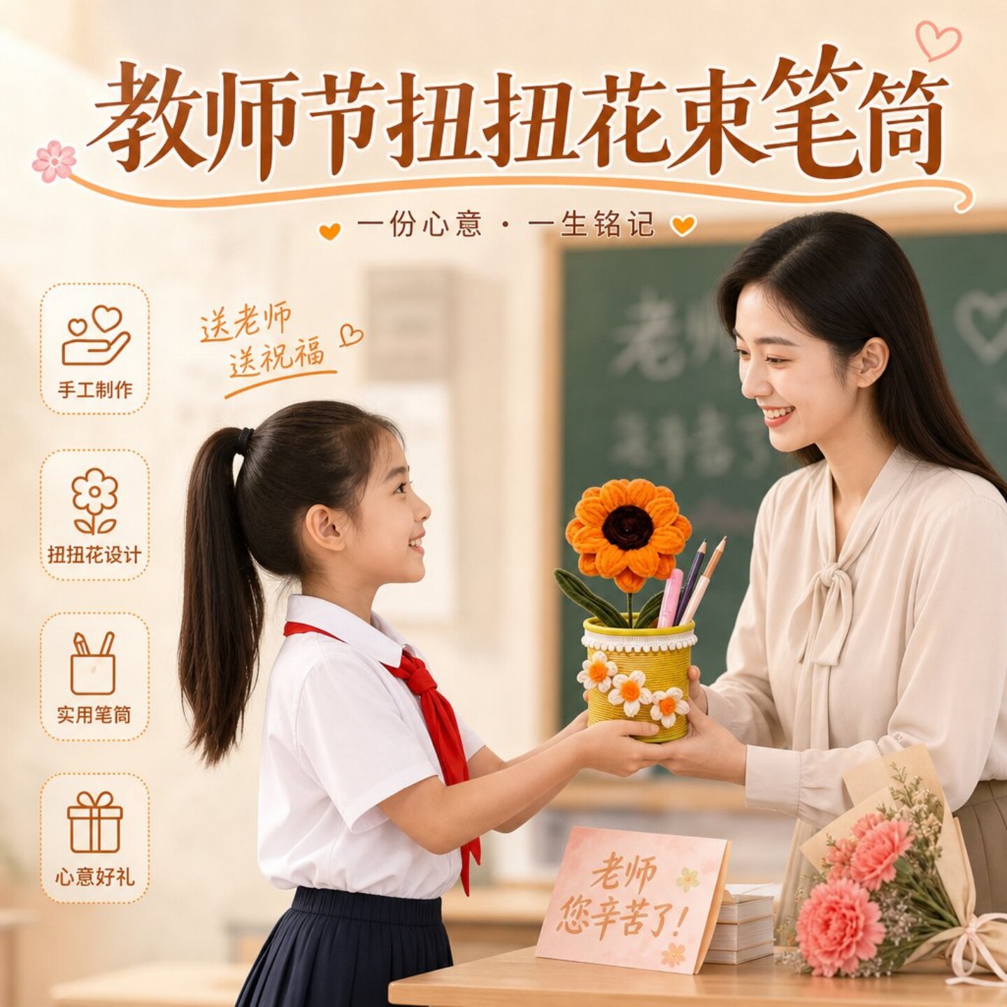 教师节扭扭棒花朵笔筒